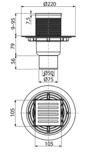 Сливной трап AlcaPlast 105 ? 105/50/75мм решетка - хром APV203